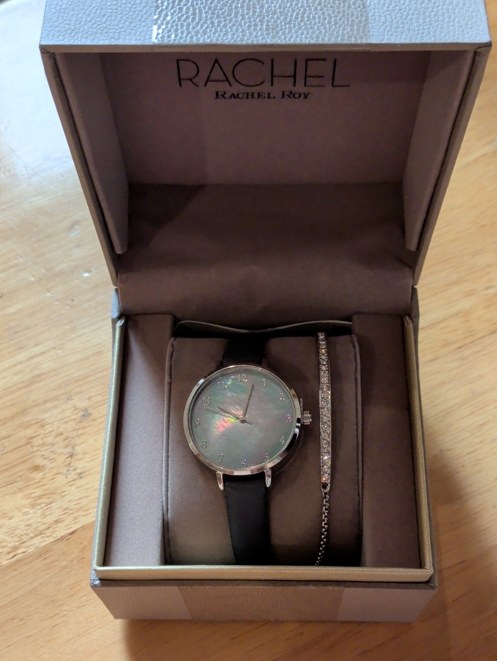 RACHEL Rachel Roy Women's Black Strap Watch with Crystal Accent Bracelet